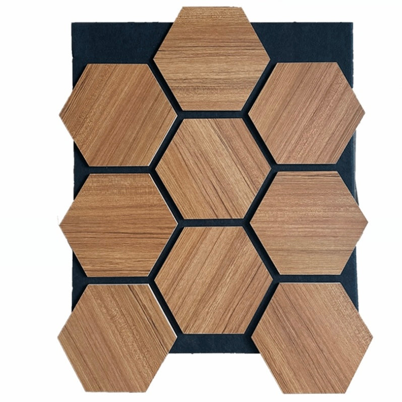 Hexagon Wandpaneel Teakholz-Optik 65 × 80 cm – Geometrisches Design & Akustische Wirkung