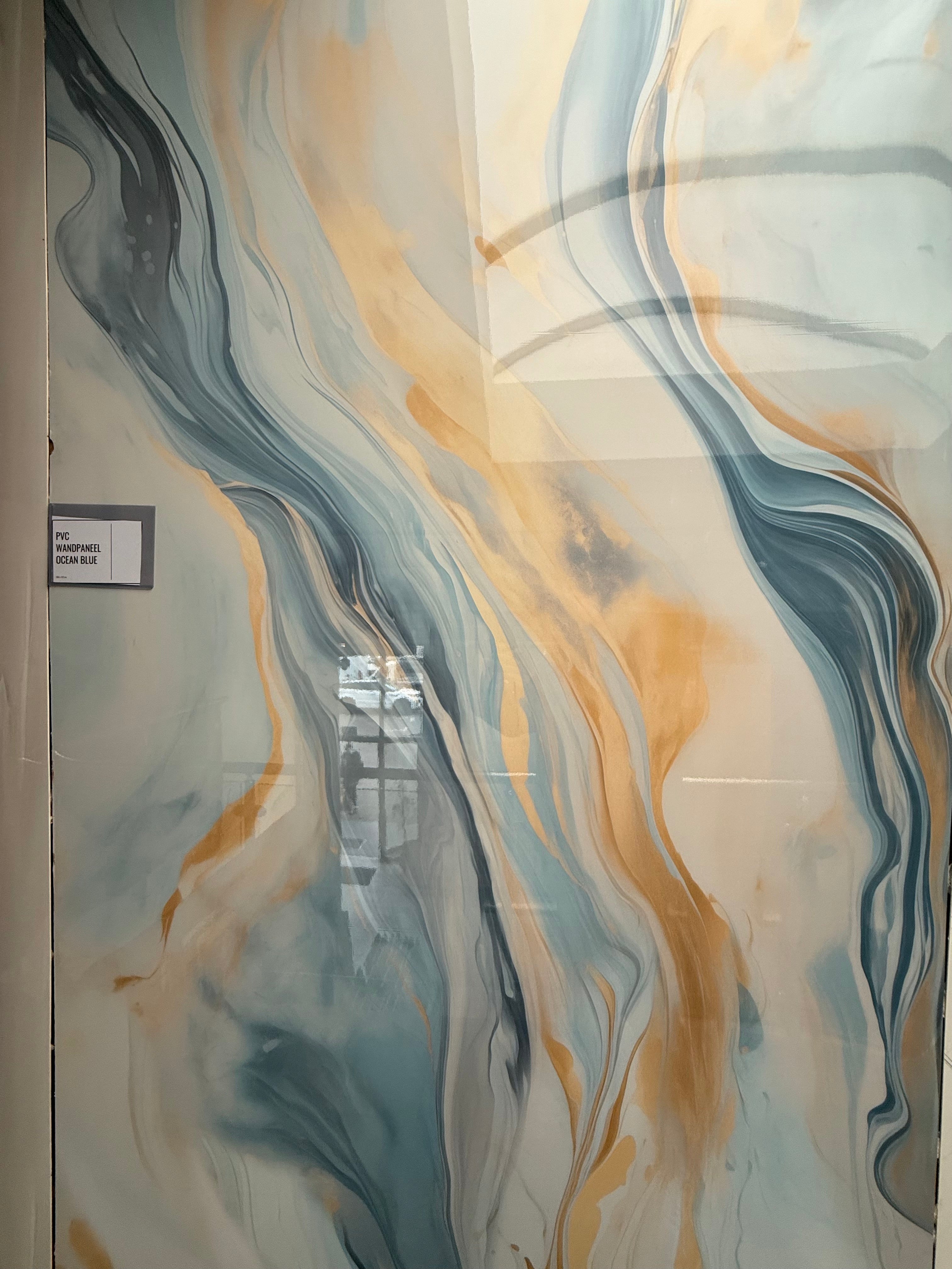 Ocean Blue PVC vægpanel 260 x 122 cm – Blåt beige stenlook, Moderne & vandtæt