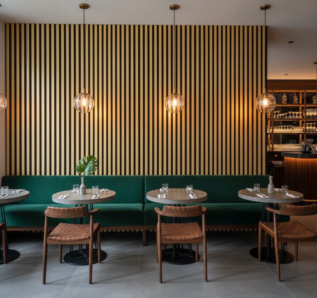 Gold Akustik Wandpaneel 275 × 60 cm – Luxus Wandverkleidung mit Schallabsorption