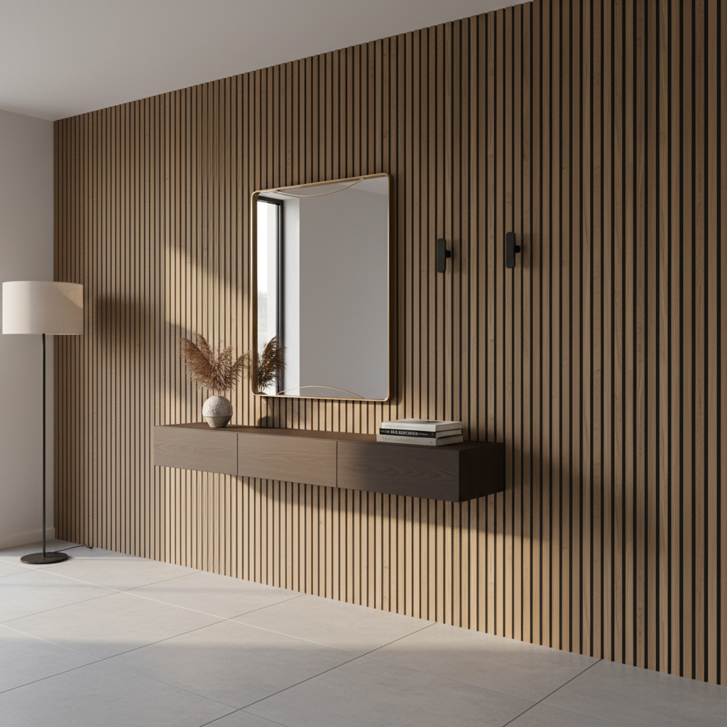 Panel ścienny MDF jasny dąb 20 cm | Nowoczesna okładzina ścienna drewniana