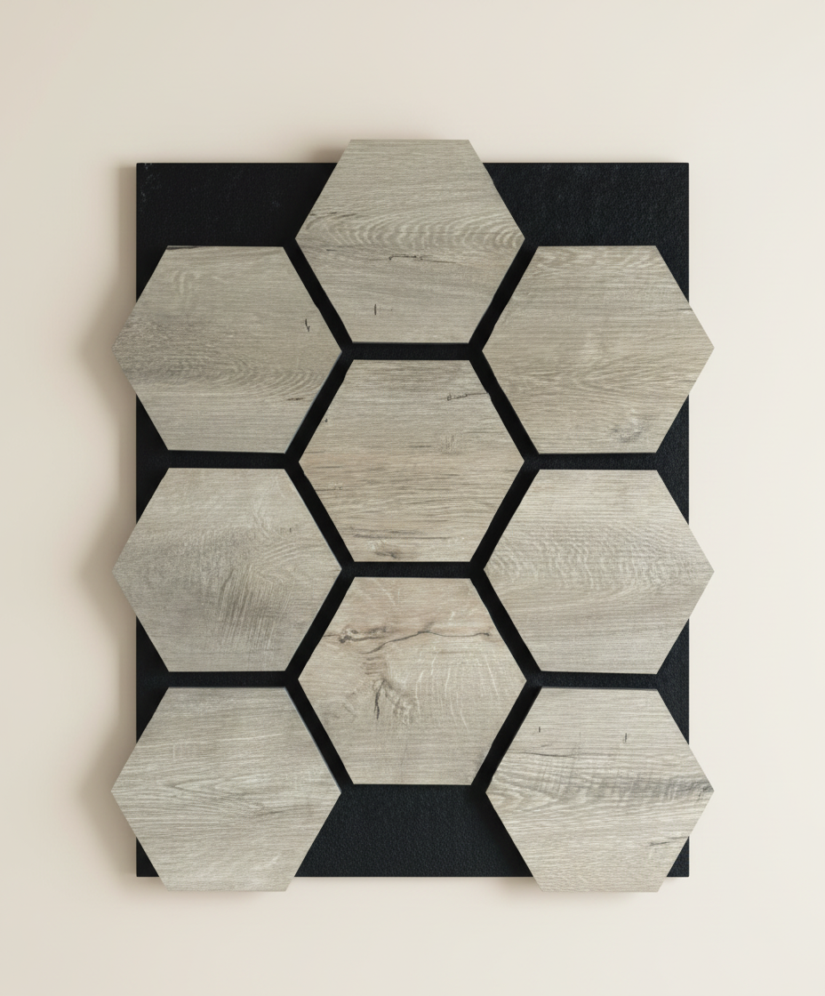 Sześciokątny panel ścienny jasny dąb | 3D dekoracyjny panel ścienny | 16 mm | 65×80 cm