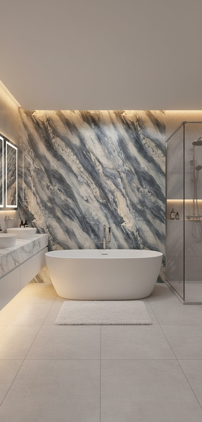 PVC vægpanel Stormgrå 280×122 cm – Premium marmorlook, vandtæt