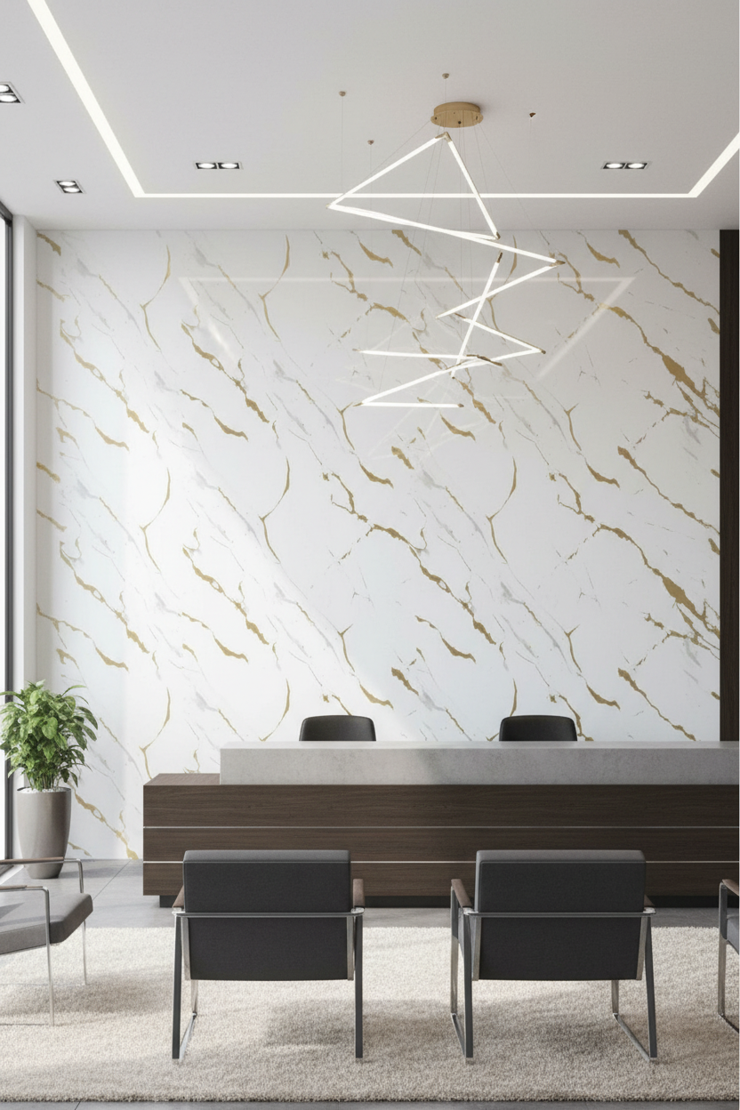 PVC Wandpaneel Deluxe Dubai Gold 280 × 122 cm – Weiß-Gold Marmoroptik, wasserdicht