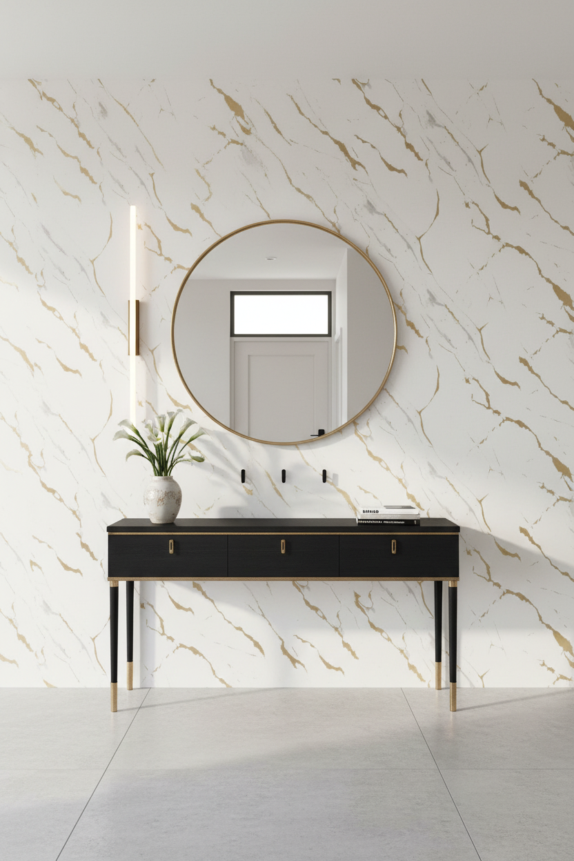 PVC Wandpaneel Deluxe Dubai Gold 280 × 122 cm – Weiß-Gold Marmoroptik, wasserdicht