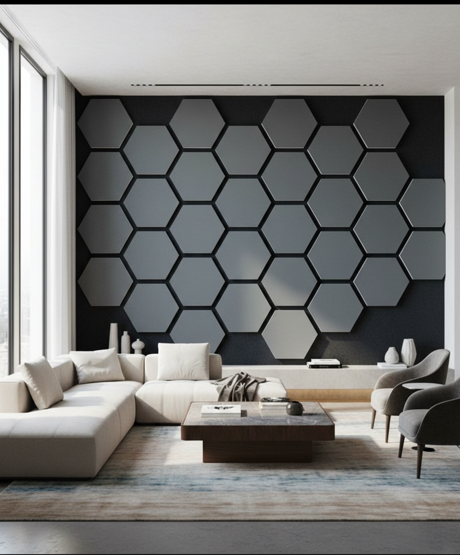 Hexagon Wandpaneel Anthrazit 65 × 80 cm – Modernes Design & Akustische Wirkung