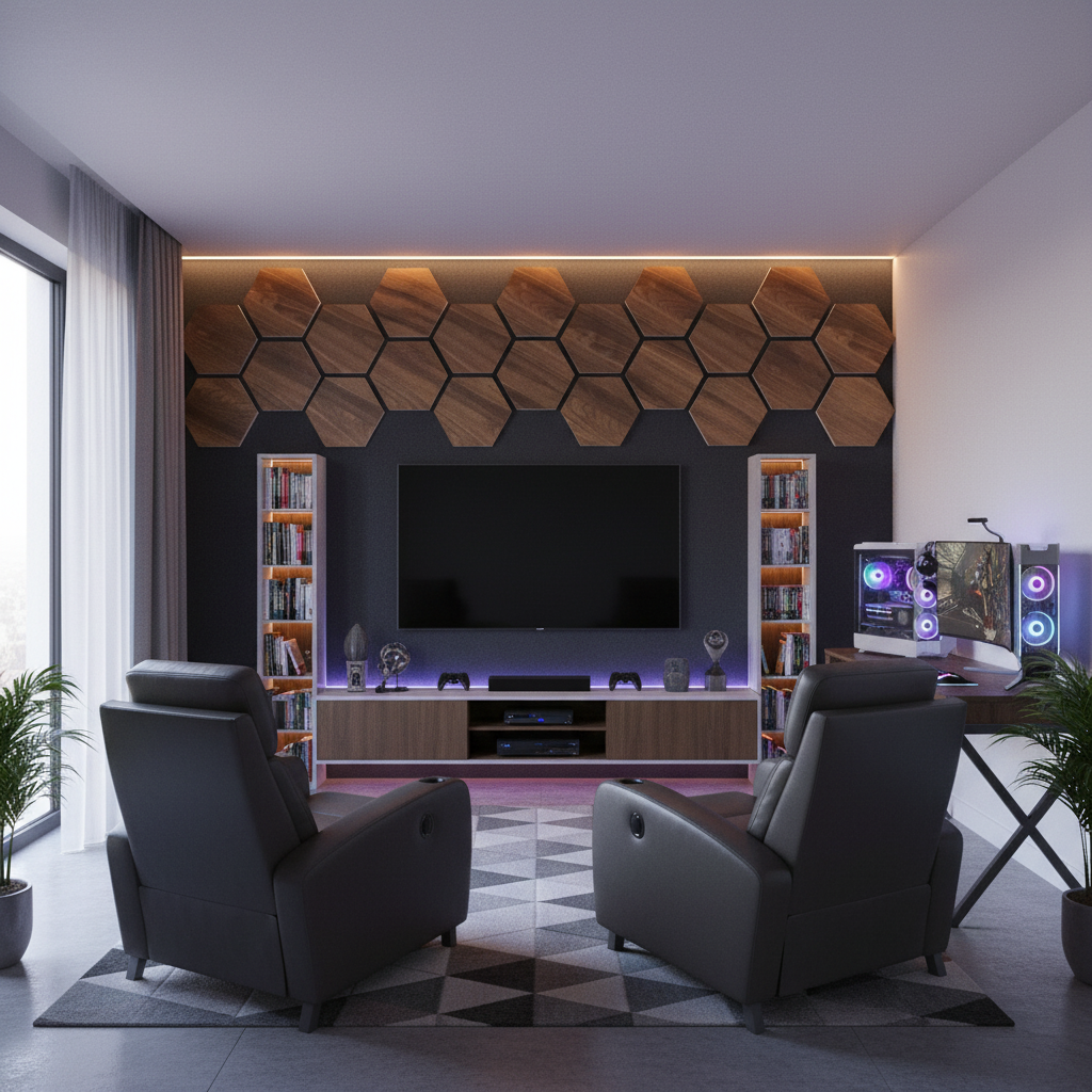 Hexagon Wandpaneel Walnuss-Optik 65 × 80 cm – Warme Holzoptik & Akustische Wirkung