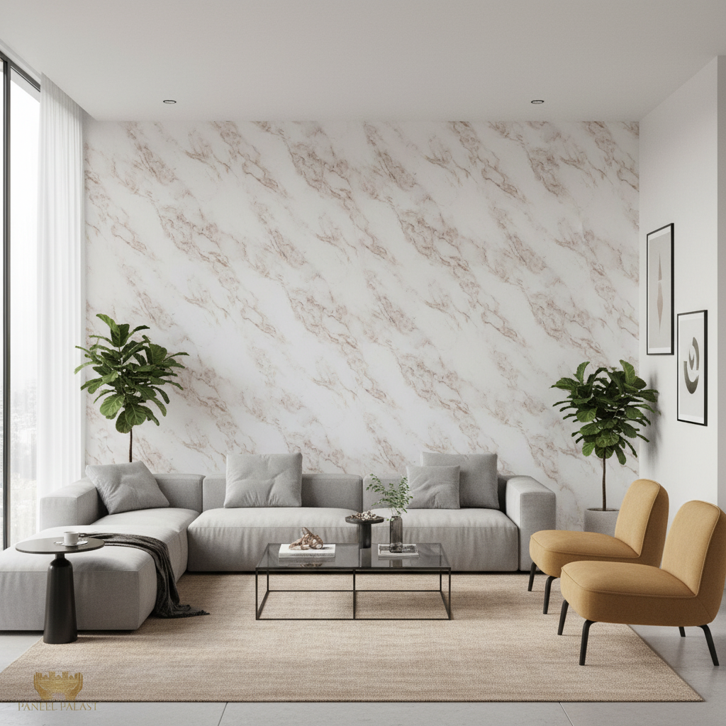 PVC vægpanel Ice Beige Marmor 280 × 122 cm – Vandtæt & Blank
