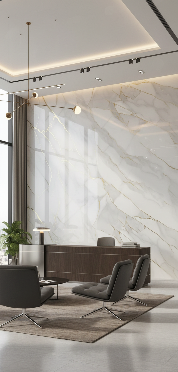 PVC vægpanel guldåre marmor 280 × 122 cm – Blank & vandfast