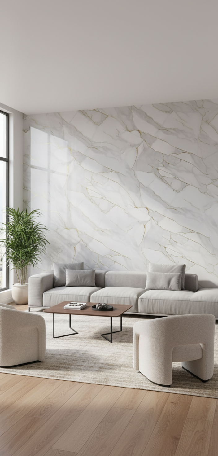 PVC vægpanel guldåre marmor 280 × 122 cm – Blank & vandfast