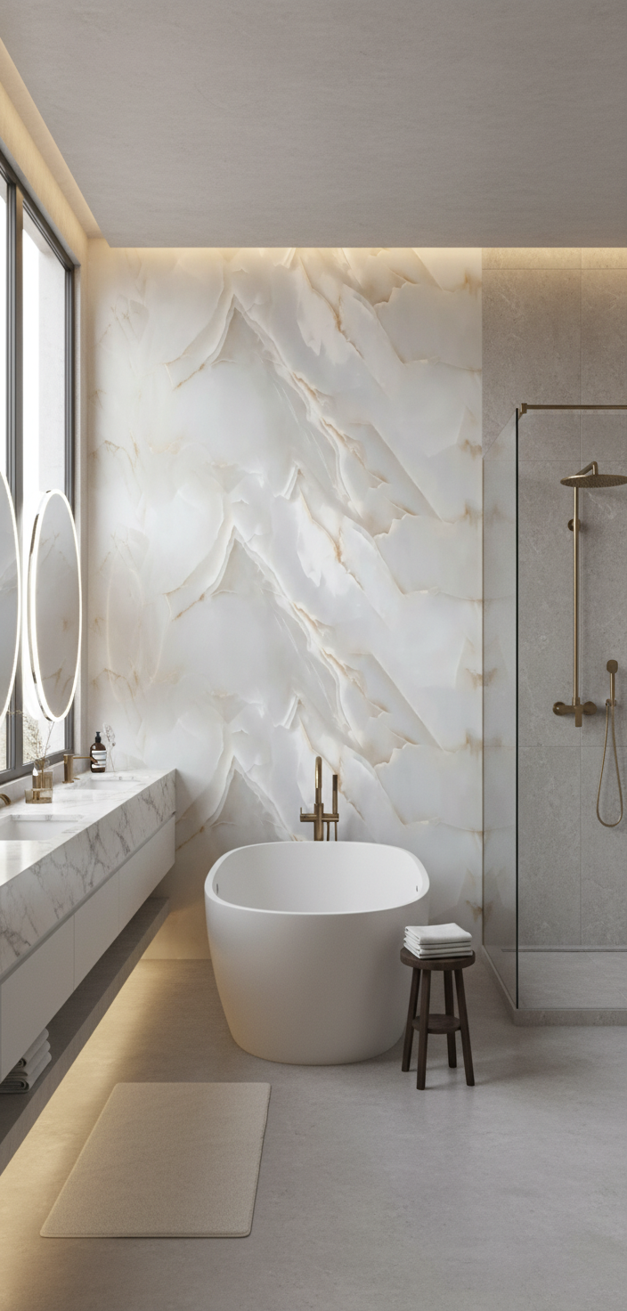 PVC Wandpaneel Onyx Pearl 280 × 122 cm – Wasserfest & Perlmutt-Marmoroptik