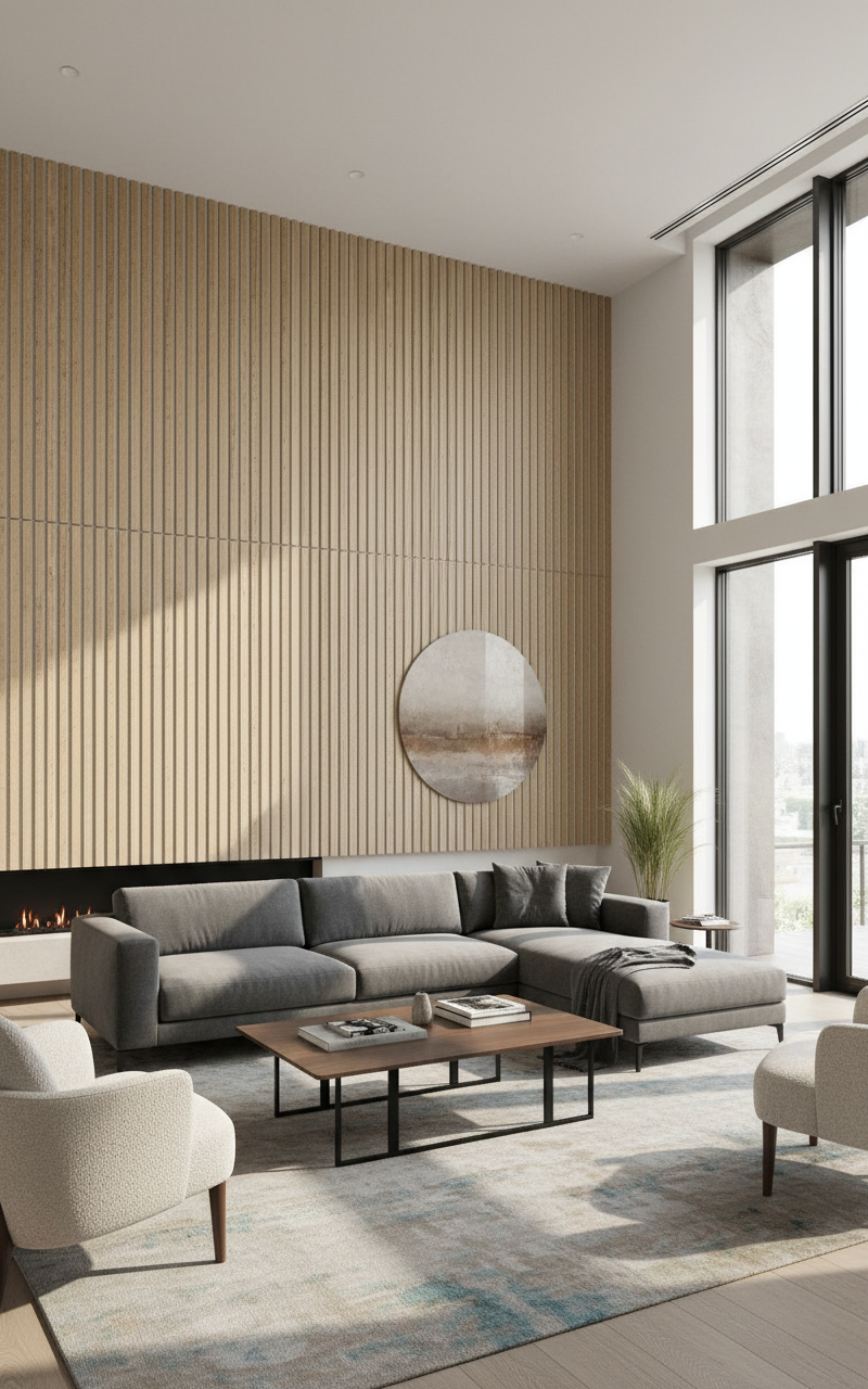 Akustik Wandpaneel Travertin 275 × 60 cm – Steinoptik & Schallabsorption