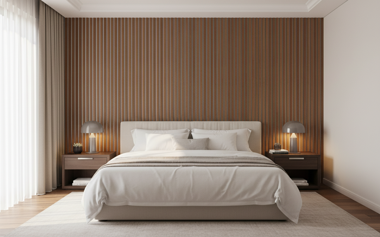 Akustik Wandpaneel Weißes Teakholz 275 × 60 cm – Helle Holzoptik & Schallabsorption