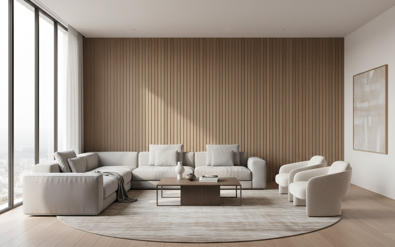 Akustik Wandpaneel Weißes Teakholz 275 × 60 cm – Helle Holzoptik & Schallabsorption