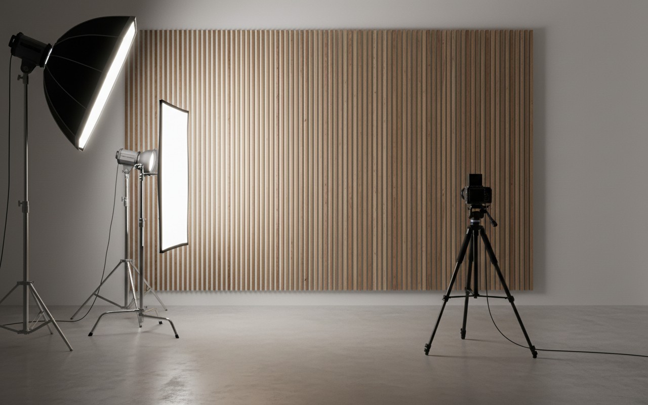 Akustik Wandpaneel Weißes Teakholz 275 × 60 cm – Helle Holzoptik & Schallabsorption