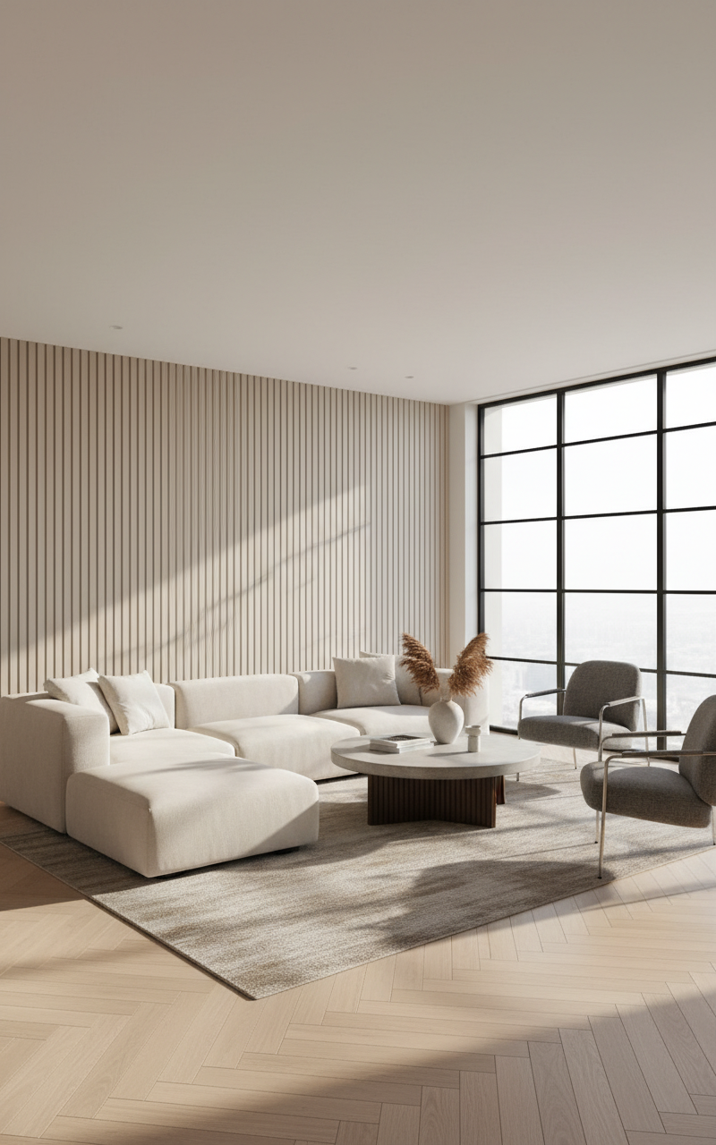 Akustik Wandpaneel Beige & Weiß 275 × 60 cm – Modernes Design & Schallabsorption