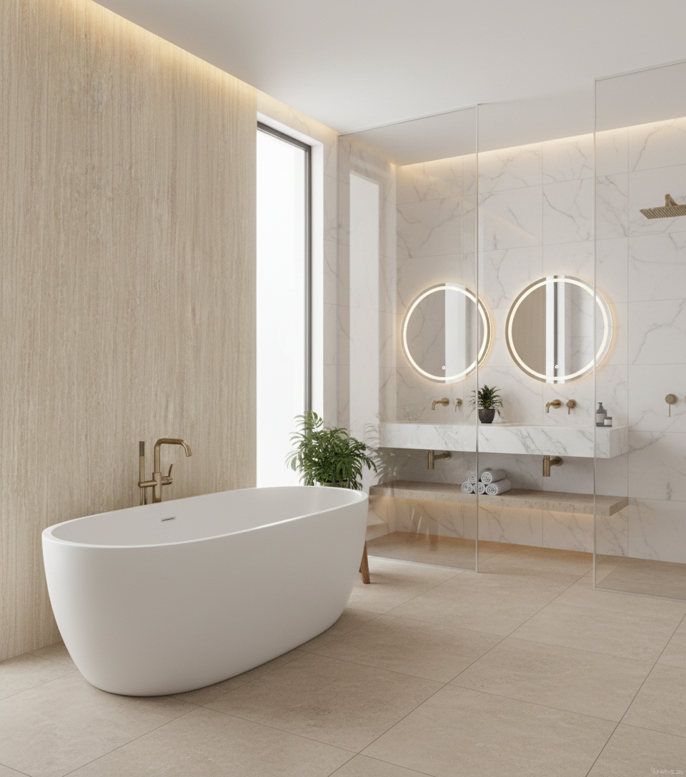 PVC Wandpaneel Travertin Beige Matt 280 × 120 cm – Steinoptik & Wasserfest