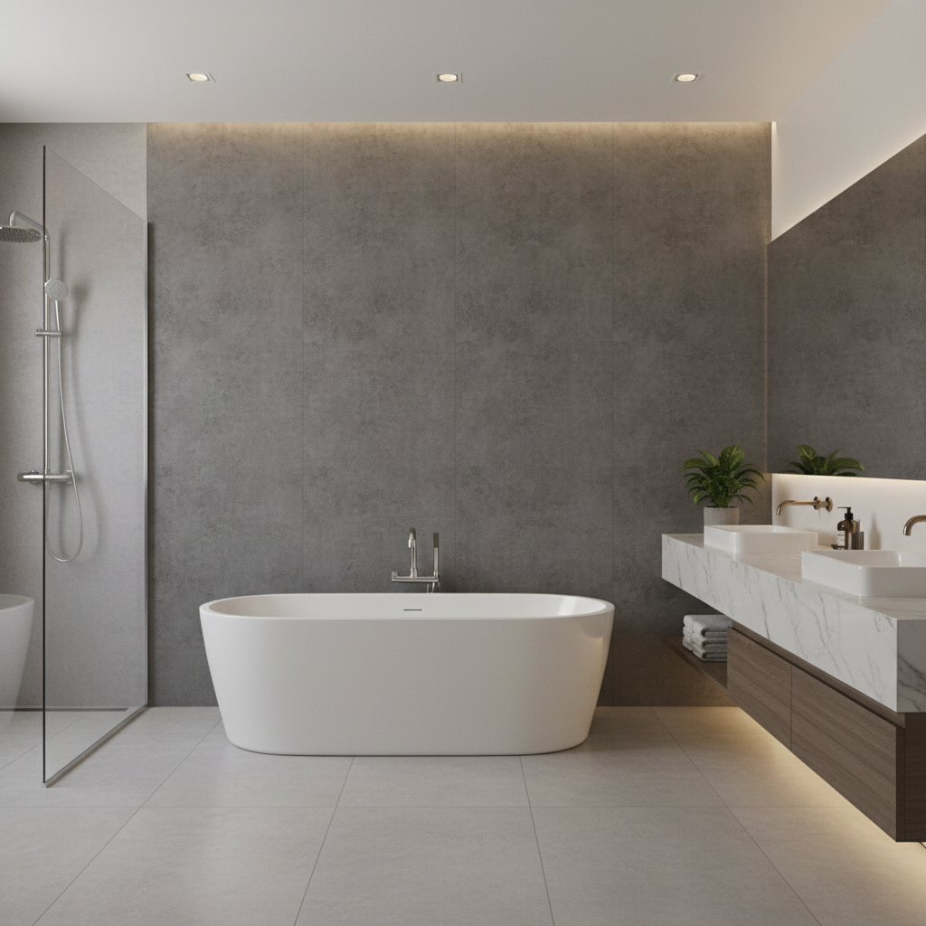 PVC Wandpaneel Betonoptik Grau Matt 280 × 120 cm – Wasserfest & Modern