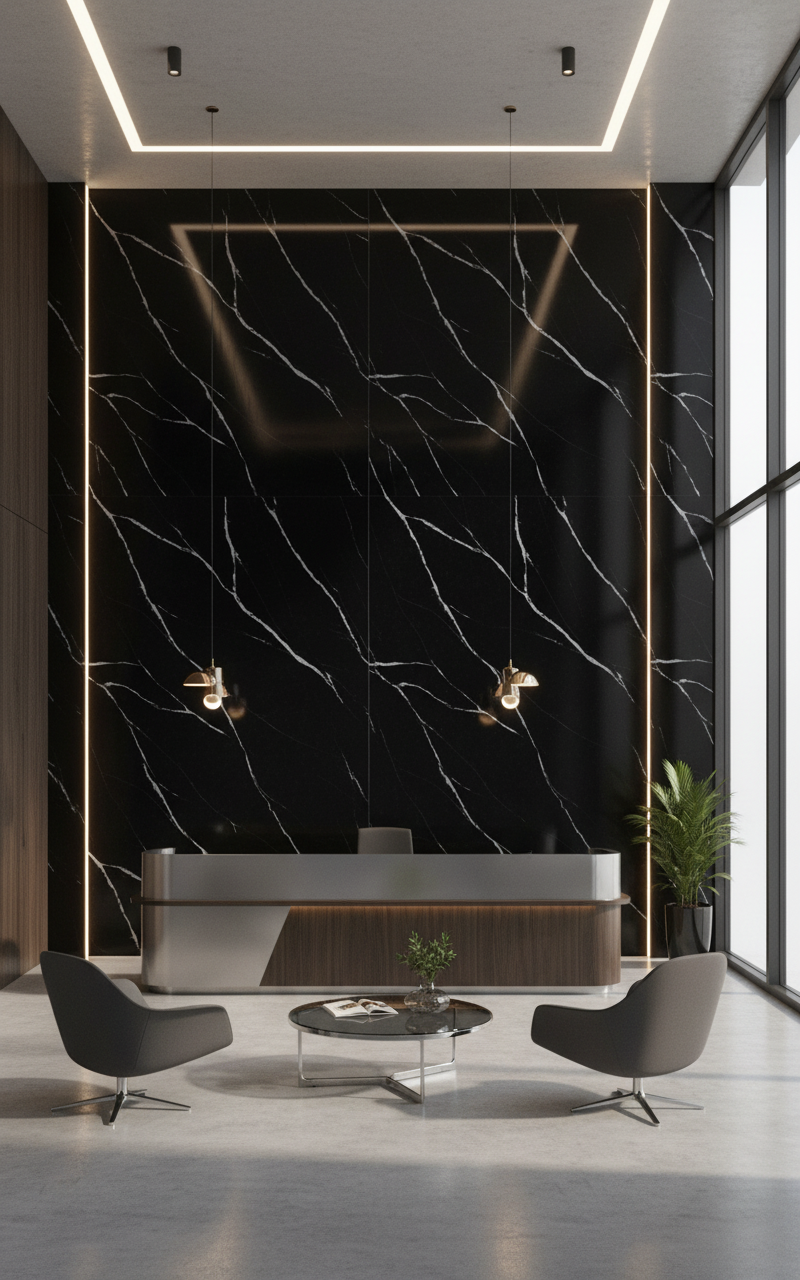 PVC Wandpaneel Carrara Schwarz 280 × 122 cm – Schwarze Marmoroptik, Wasserfest & Luxus Design