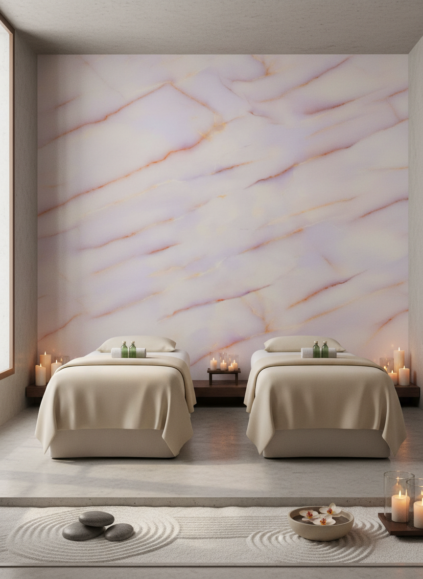 PVC Wandpaneel Miele Honig 280×122 cm – Vanille-Marmor Optik, Wasserfestes Wandpaneel