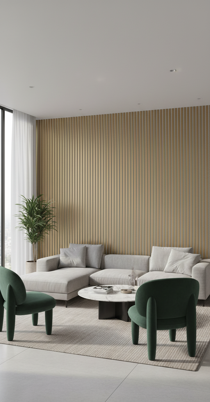 Akustik Wandpaneel Weiß Gold 275×60 cm – Premium Lamellen & Schalldämmung