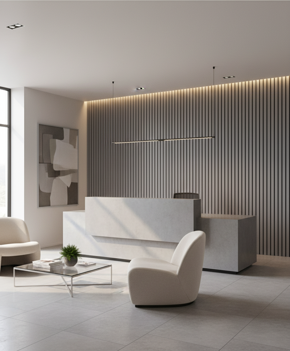 Akustik Wandpaneel Soft Grau 275×60 cm – Modernes Lamellenpaneel mit Schallabsorption