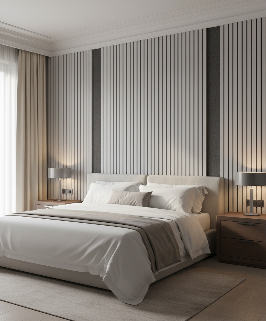 Akustik Wandpaneel Soft Grau 275×60 cm – Modernes Lamellenpaneel mit Schallabsorption