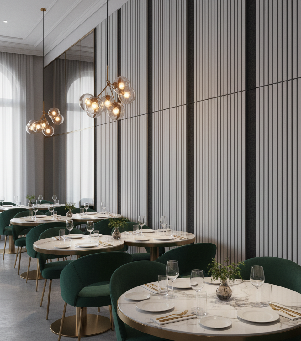 Akustik Wandpaneel Soft Grau 275×60 cm – Modernes Lamellenpaneel mit Schallabsorption