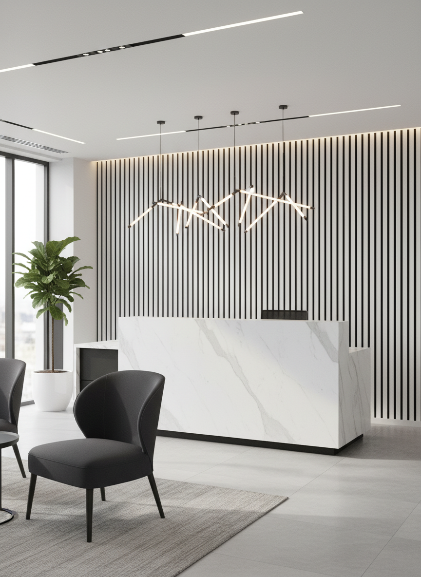 Schwarz-Weiß Akustik Wandpaneel 275 × 60 cm – Kontraststarke Wandverkleidung mit Schallabsorption