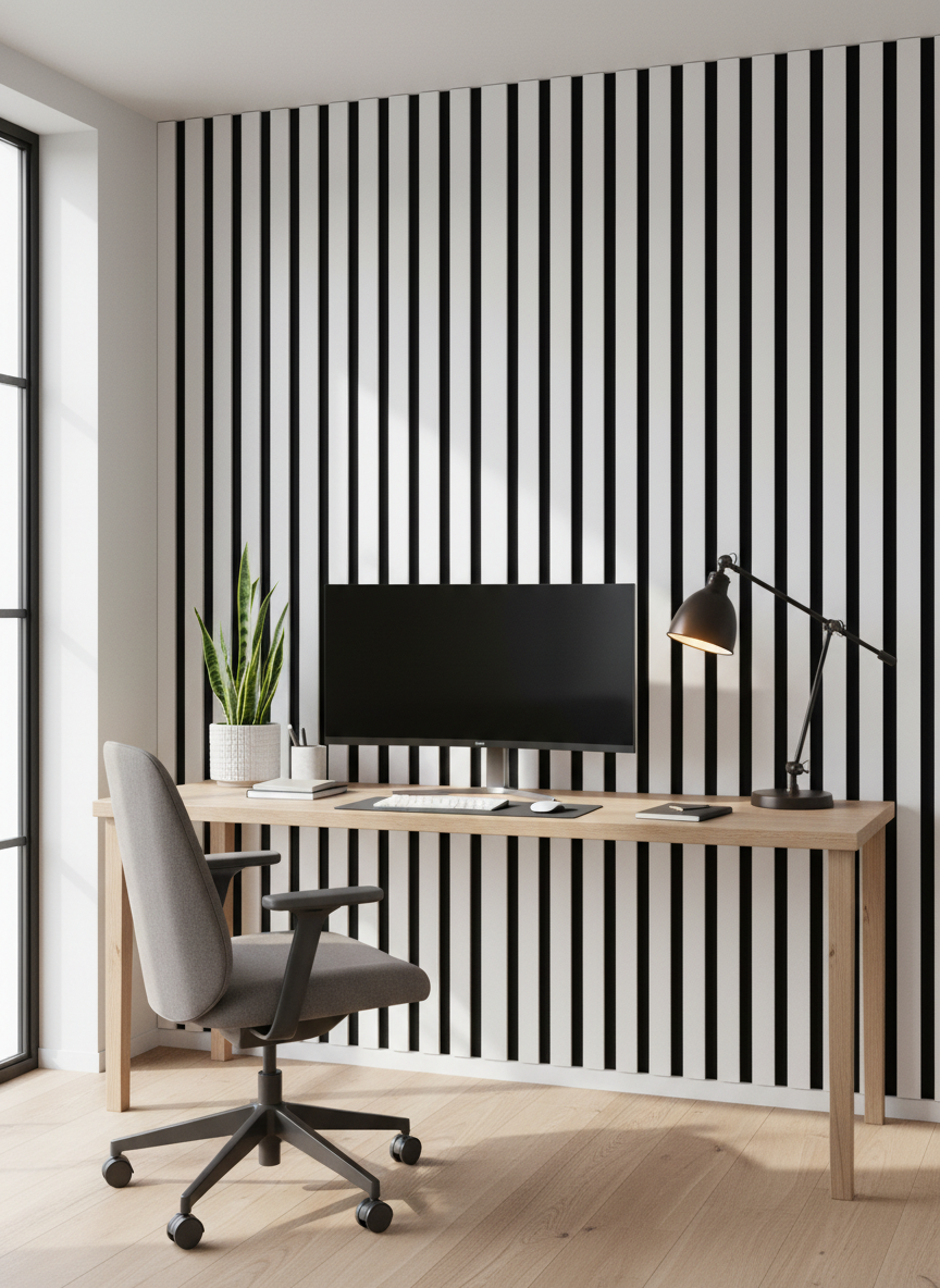 Schwarz-Weiß Akustik Wandpaneel 275 × 60 cm – Kontraststarke Wandverkleidung mit Schallabsorption