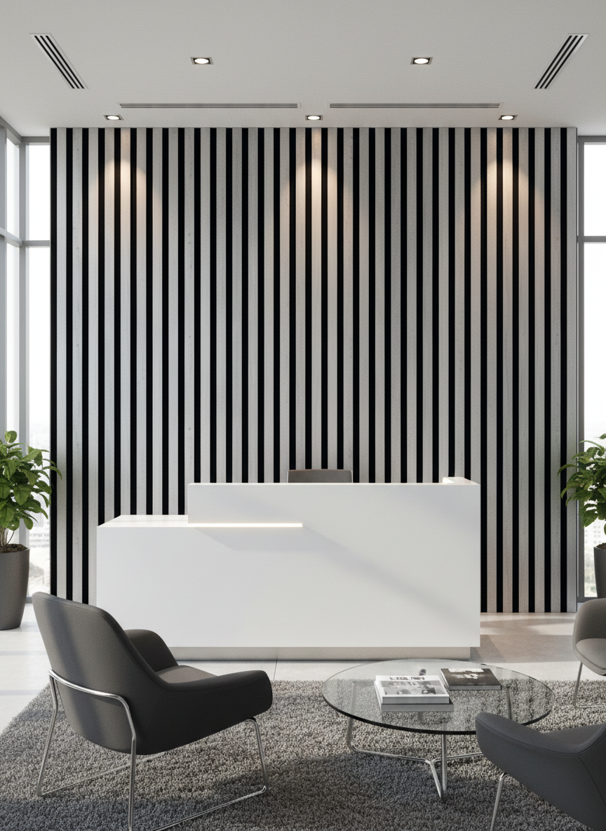 Silber Metallic Akustik Wandpaneel 275 × 60 cm – Moderne Wandverkleidung mit Schallabsorption