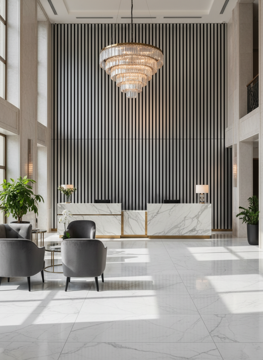 Silber Metallic Akustik Wandpaneel 275 × 60 cm – Moderne Wandverkleidung mit Schallabsorption