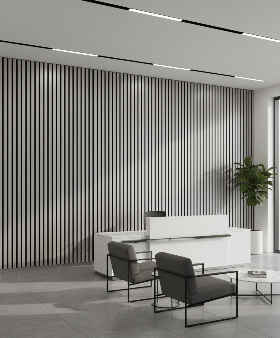 Silber Metallic Akustik Wandpaneel 275 × 60 cm – Moderne Wandverkleidung mit Schallabsorption