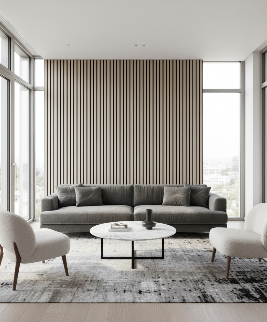 Silber Metallic Akustik Wandpaneel 275 × 60 cm – Moderne Wandverkleidung mit Schallabsorption