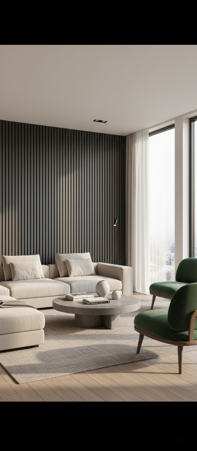 Schwarzes Akustik Wandpaneel 275 × 60 cm – Moderne Wandverkleidung mit Schallabsorption