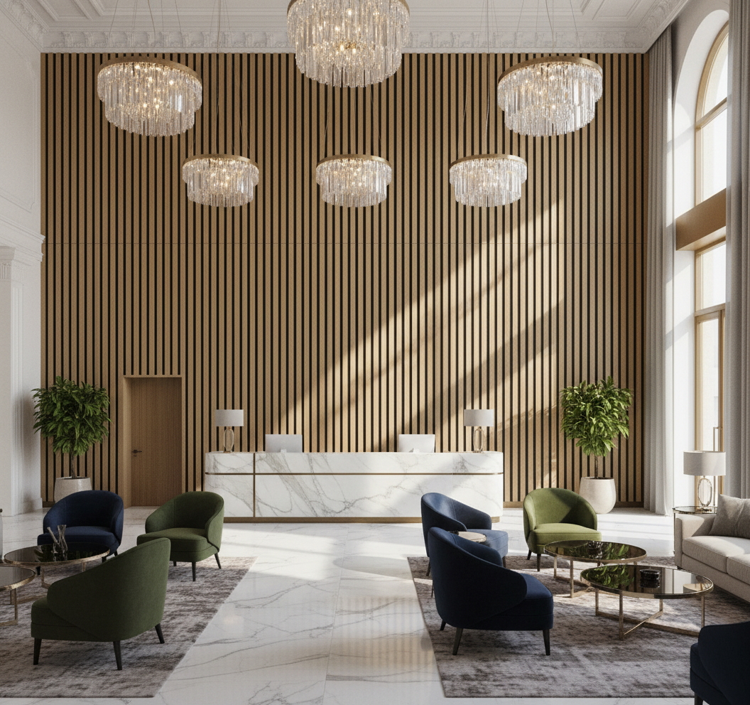 Teak Akustik Wandpaneel 275 × 60 cm – Schallabsorbierendes Wandpaneel in Holzoptik