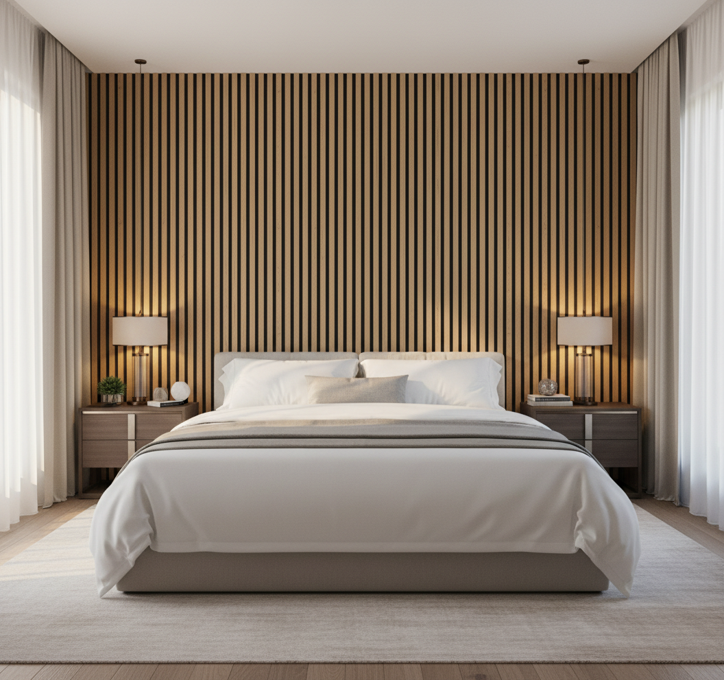 Teak Akustik Wandpaneel 275 × 60 cm – Schallabsorbierendes Wandpaneel in Holzoptik