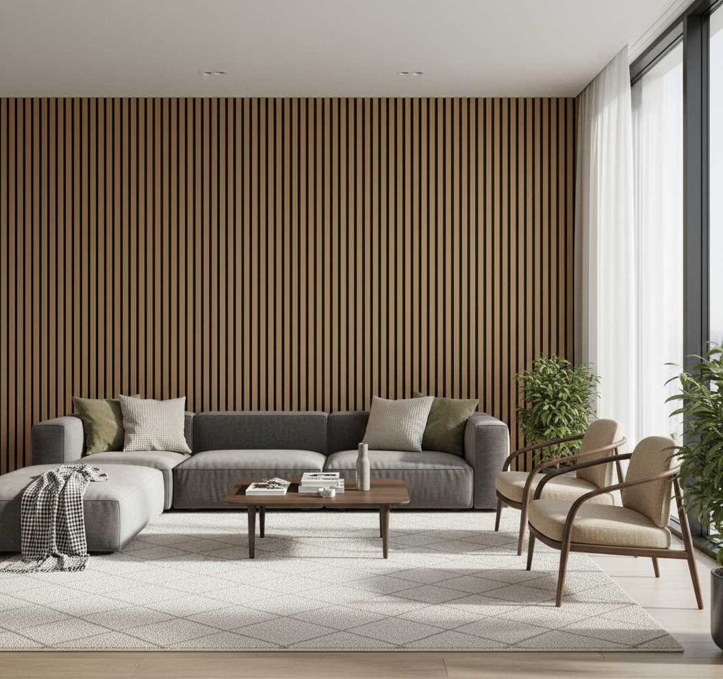 Teak Akustik Wandpaneel 275 × 60 cm – Schallabsorbierendes Wandpaneel in Holzoptik