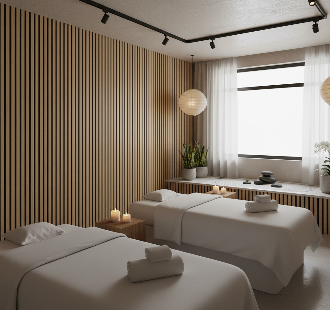 Teak Akustik Wandpaneel 275 × 60 cm – Schallabsorbierendes Wandpaneel in Holzoptik