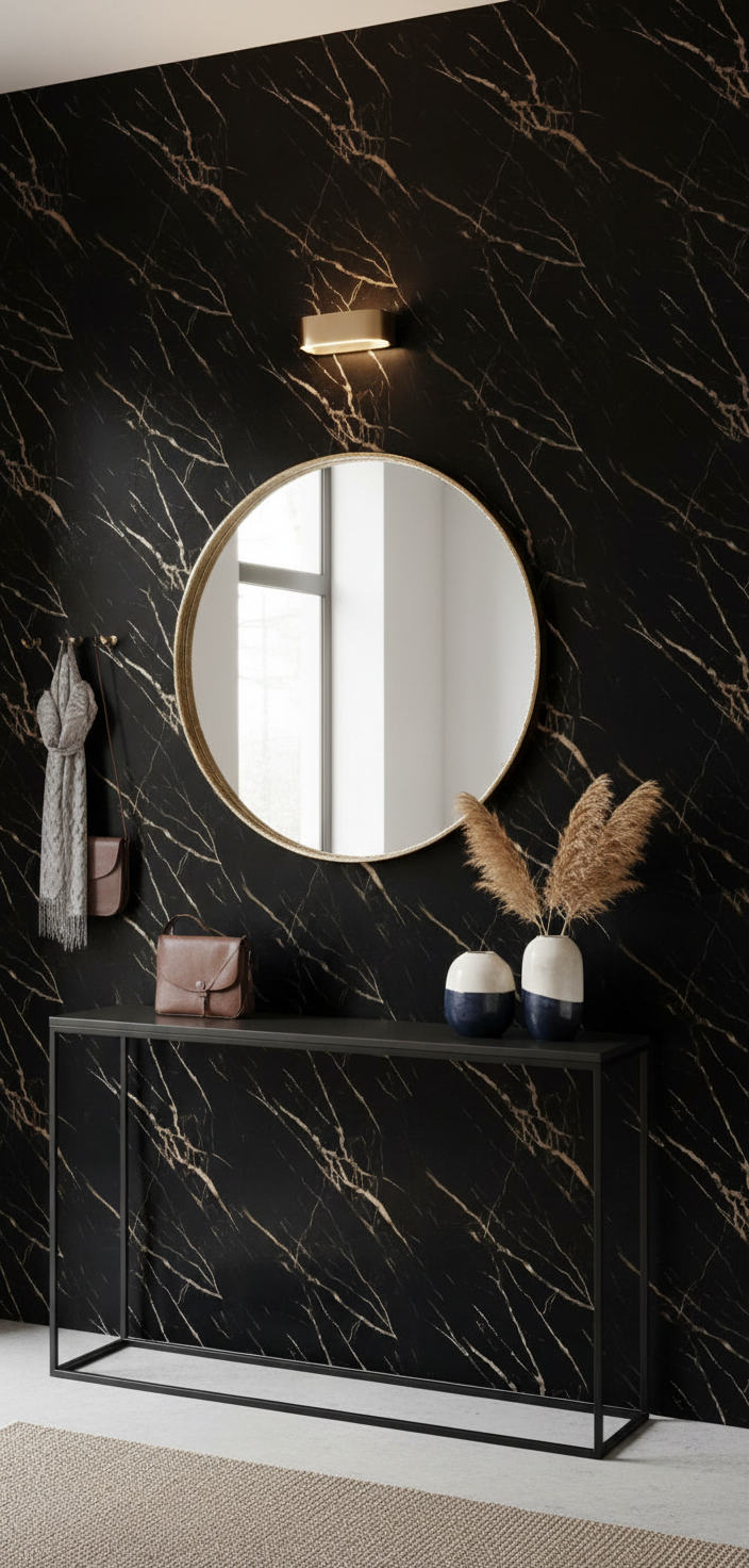 Schwarzes PVC Wandpaneel 280 × 122 cm – Gold-Marmoroptik, Wasserdicht & Derzfrei