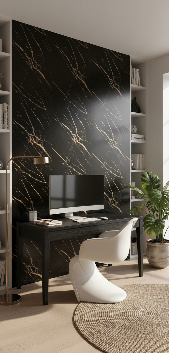 Schwarzes PVC Wandpaneel 280 × 122 cm – Gold-Marmoroptik, Wasserdicht & Derzfrei