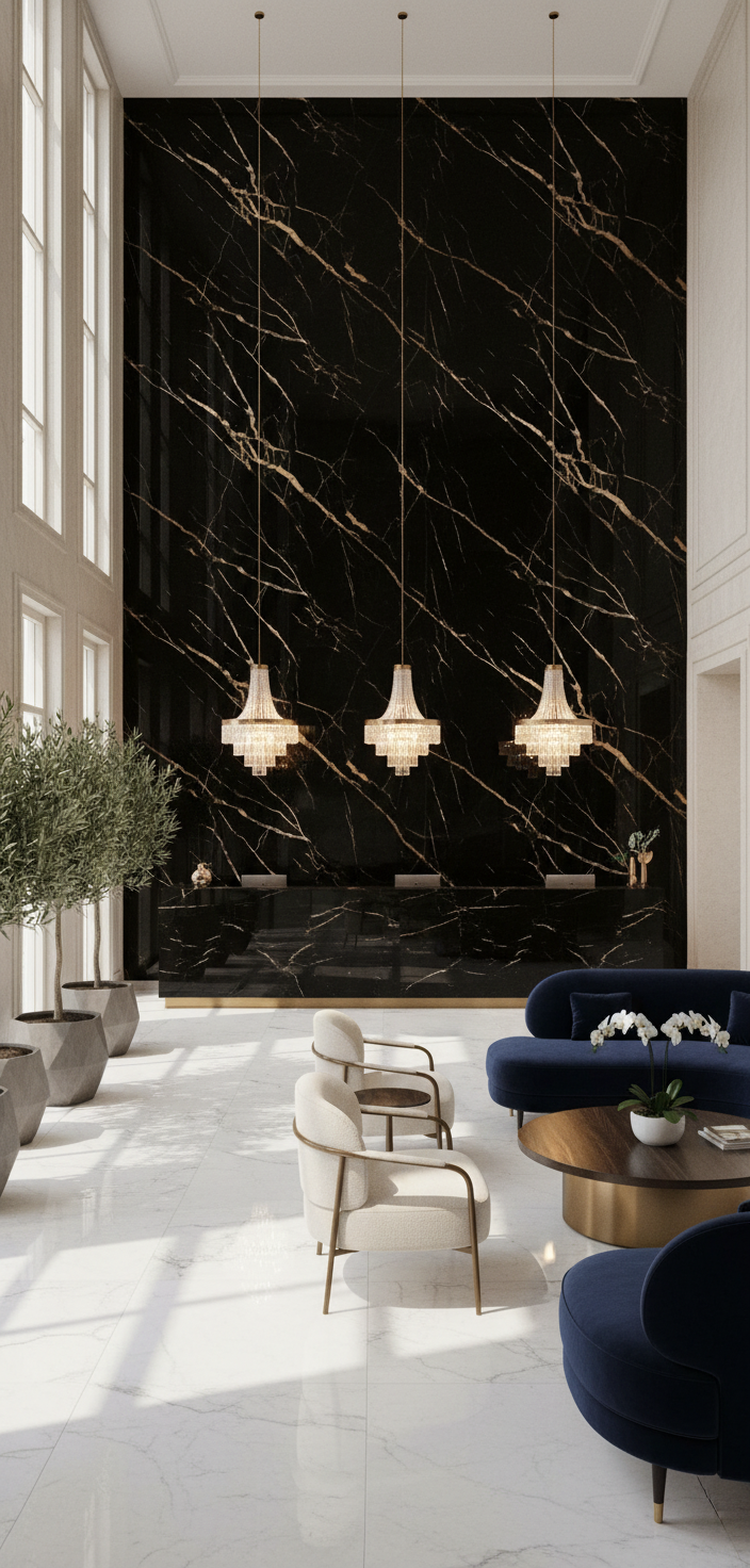 Schwarzes PVC Wandpaneel 280 × 122 cm – Gold-Marmoroptik, Wasserdicht & Derzfrei