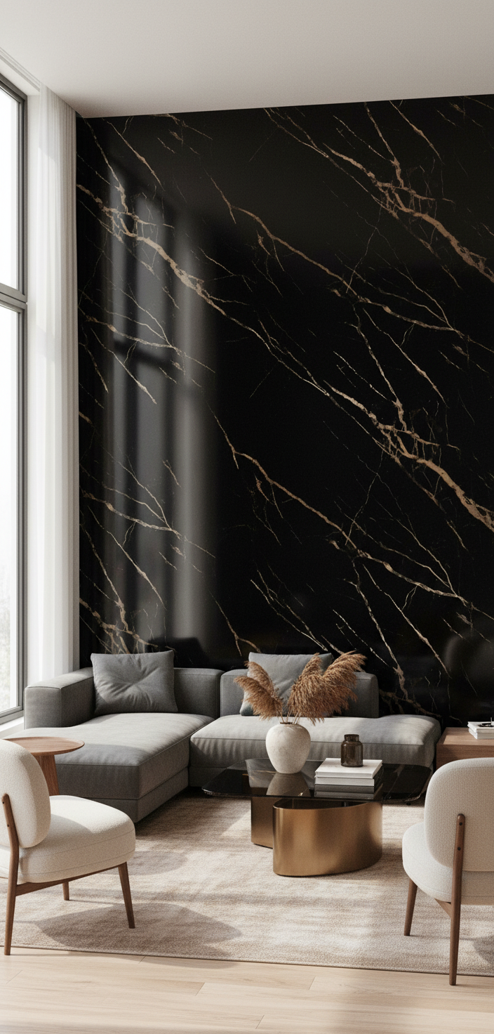 Schwarzes PVC Wandpaneel 280 × 122 cm – Gold-Marmoroptik, Wasserdicht & Derzfrei