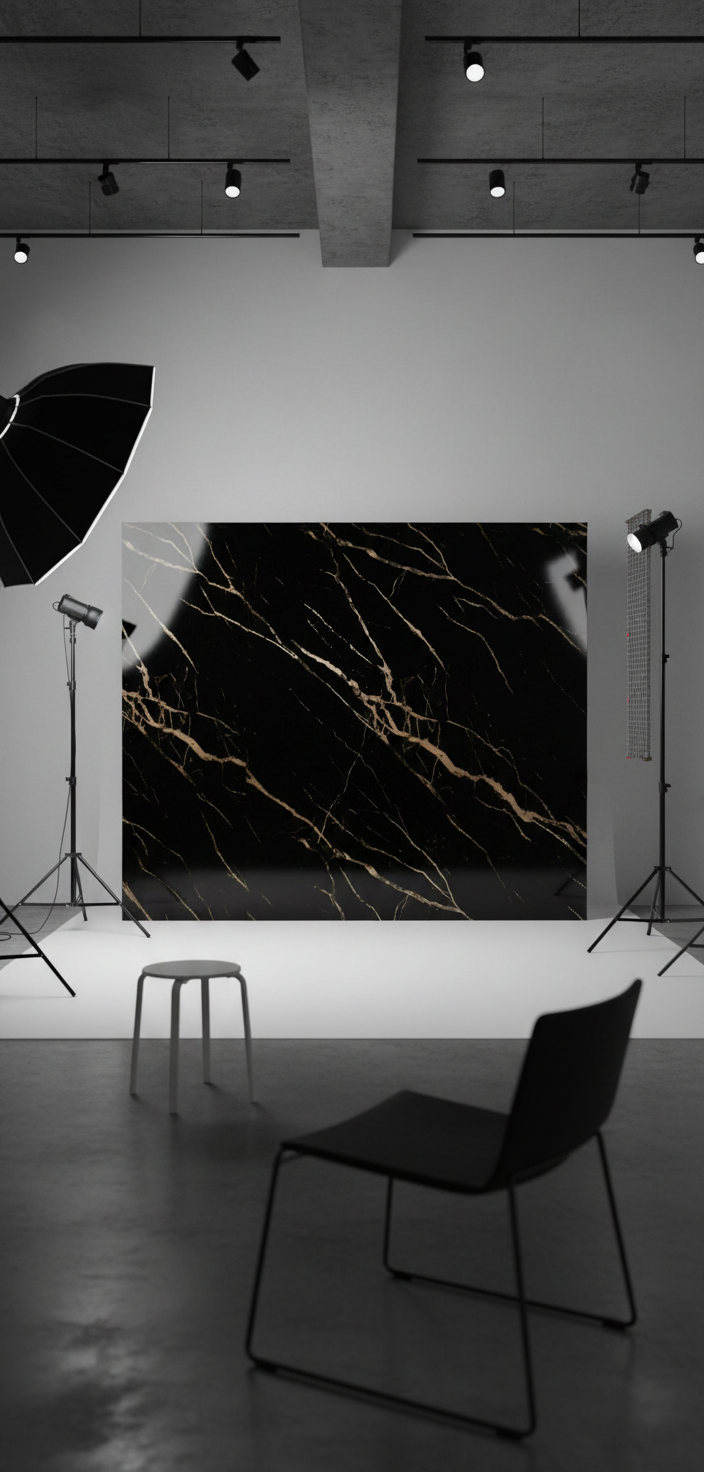 Schwarzes PVC Wandpaneel 280 × 122 cm – Gold-Marmoroptik, Wasserdicht & Derzfrei