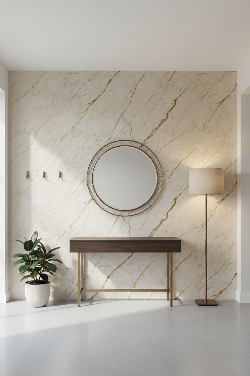 PVC stěnový panel 260 × 120 cm – Béžový mramorový vzhled (Bolzano Beige), voděodolný a bez spár