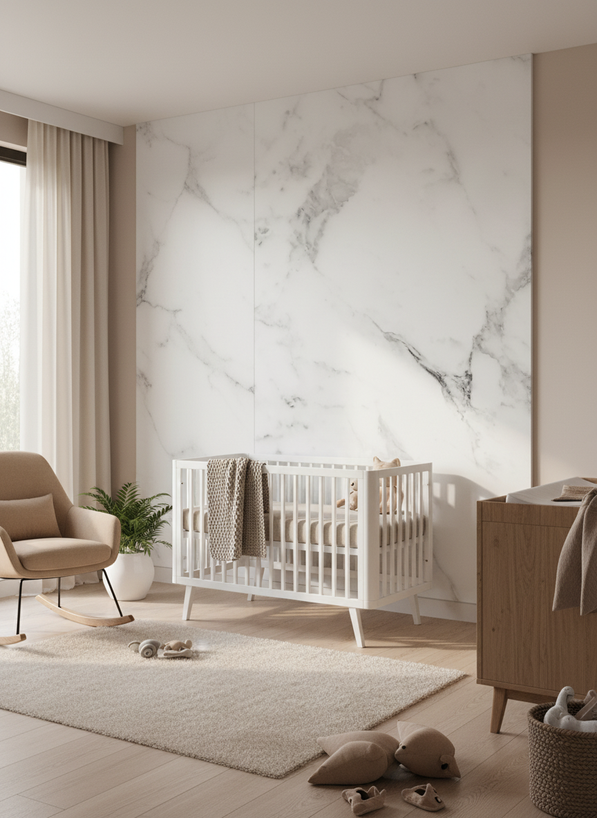 PVC stěnový panel 280 × 122 cm – Bílý Carrara mramorový vzhled, voděodolný a bez spár