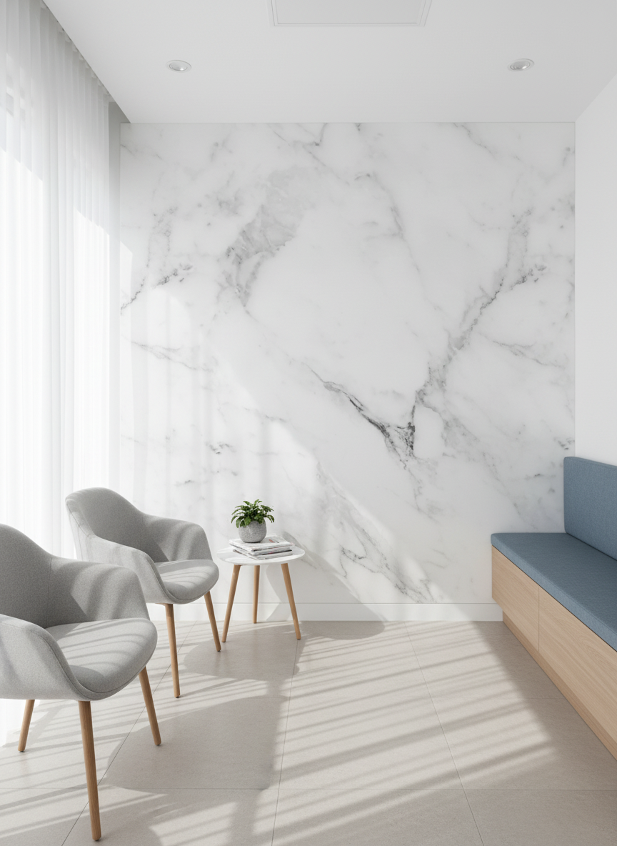 PVC stěnový panel 280 × 122 cm – Bílý Carrara mramorový vzhled, voděodolný a bez spár