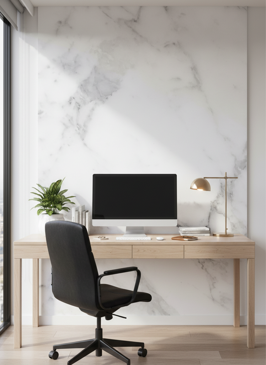 PVC stěnový panel 280 × 122 cm – Bílý Carrara mramorový vzhled, voděodolný a bez spár