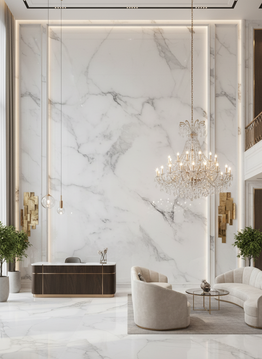 PVC stěnový panel 280 × 122 cm – Bílý Carrara mramorový vzhled, voděodolný a bez spár