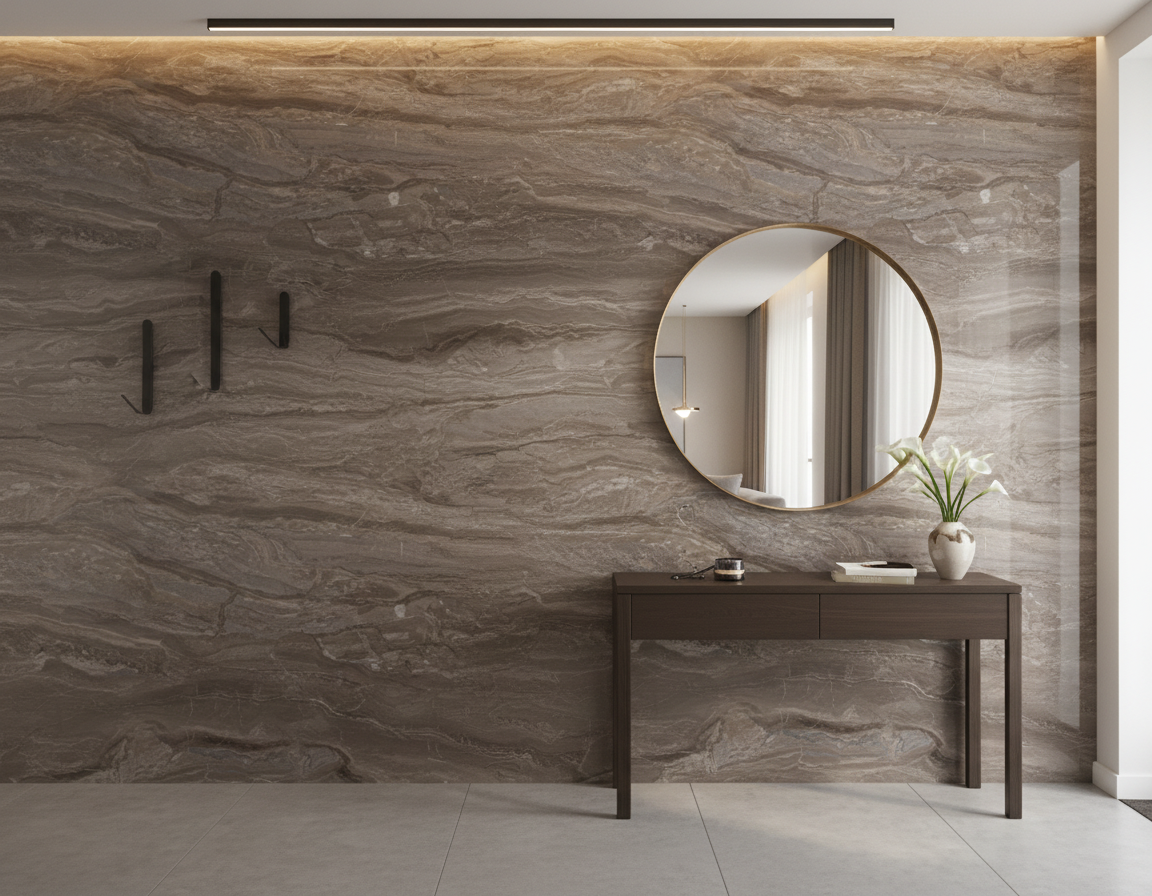 PVC Wandpaneel 280 × 122 cm – Arabisches Braun Marmoroptik, Wasserdicht & Derzfrei