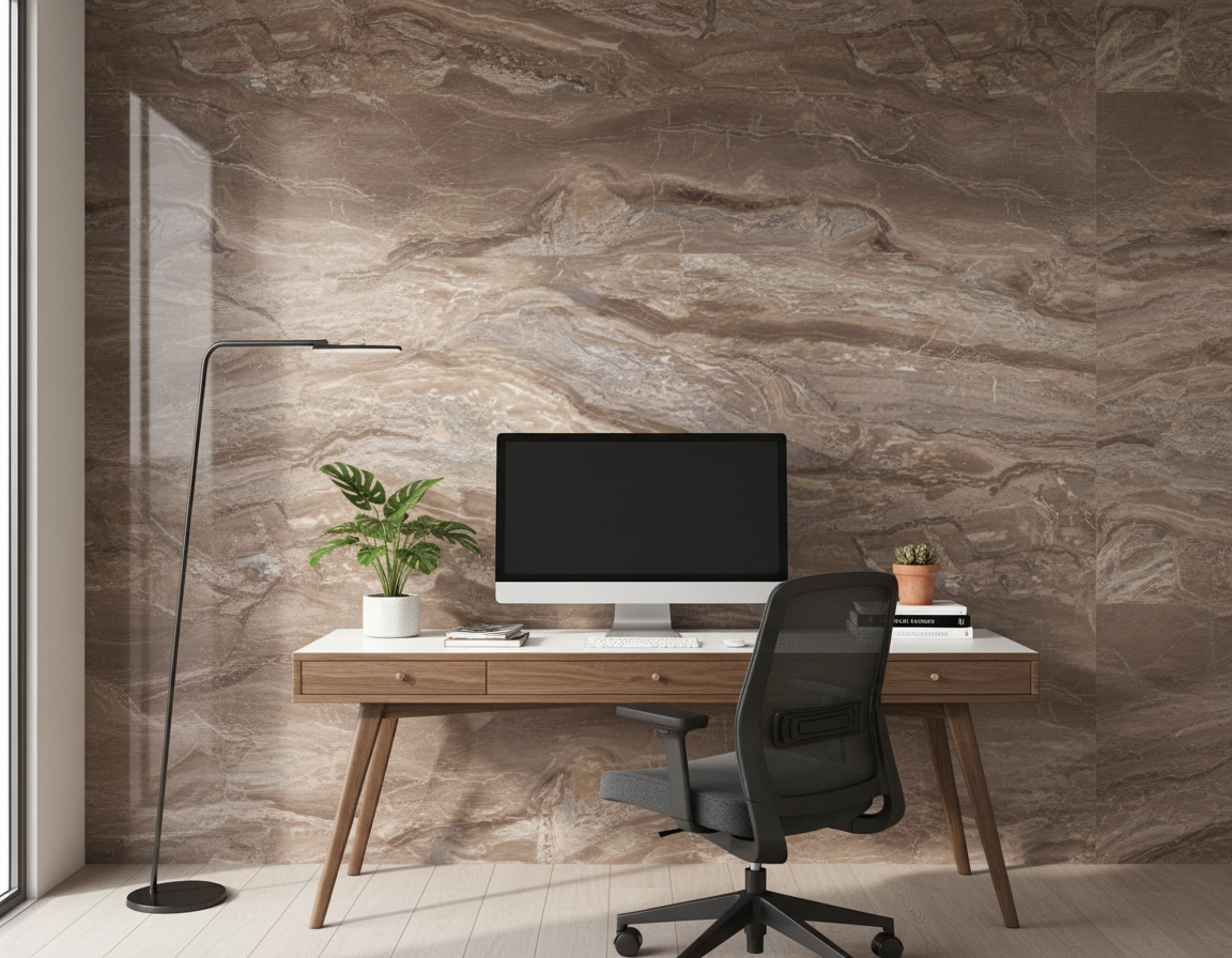 PVC Wandpaneel 280 × 122 cm – Arabisches Braun Marmoroptik, Wasserdicht & Derzfrei